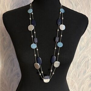 NY Collection Silver Tone Layered Acrylic Beaded Necklace 32”